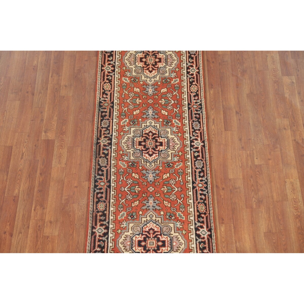 Geometric Heriz Serapi Indo Runner Rug Handmade Wool Carpet - 2'5" x 8'3"