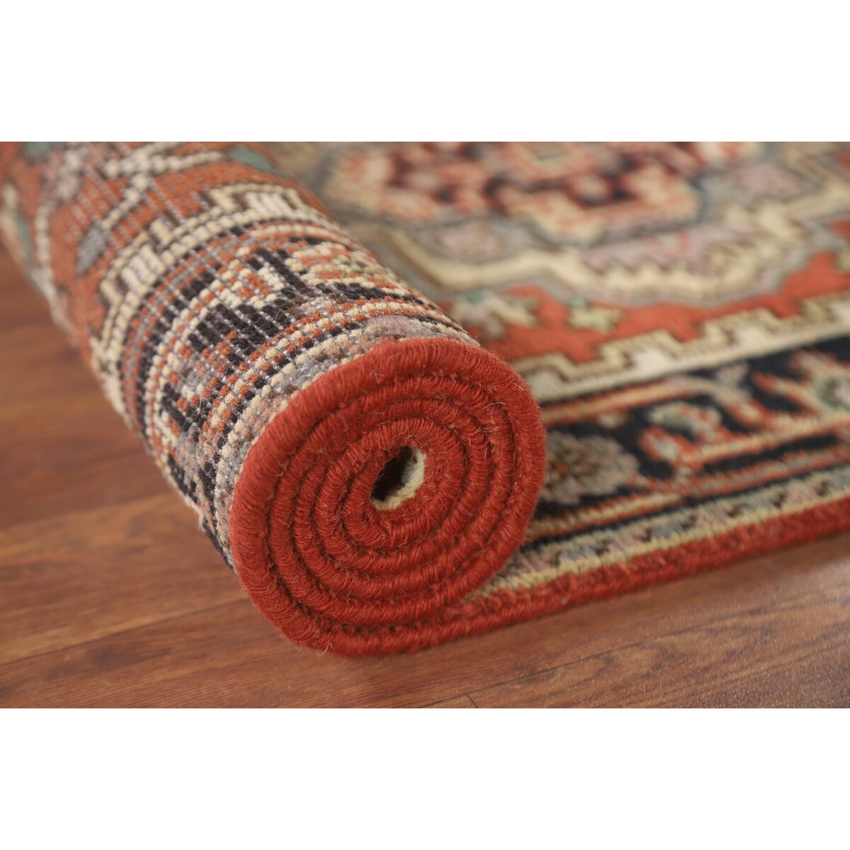 Geometric Heriz Serapi Indo Runner Rug Handmade Wool Carpet - 2'5" x 8'3"