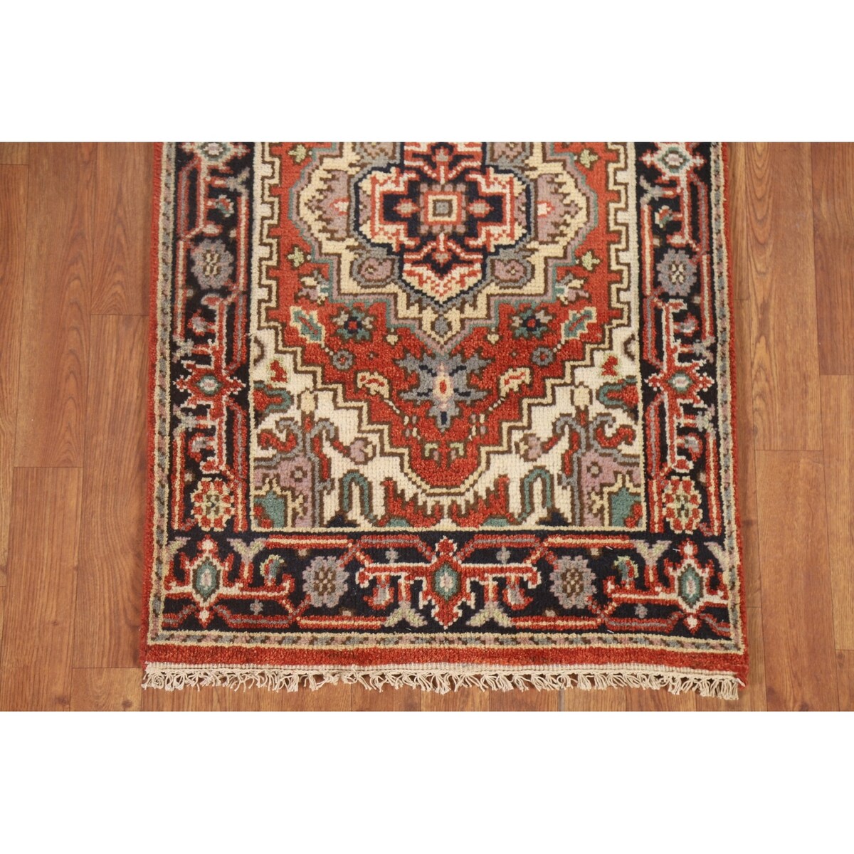 Geometric Heriz Serapi Indo Runner Rug Handmade Wool Carpet - 2'5" x 8'3"