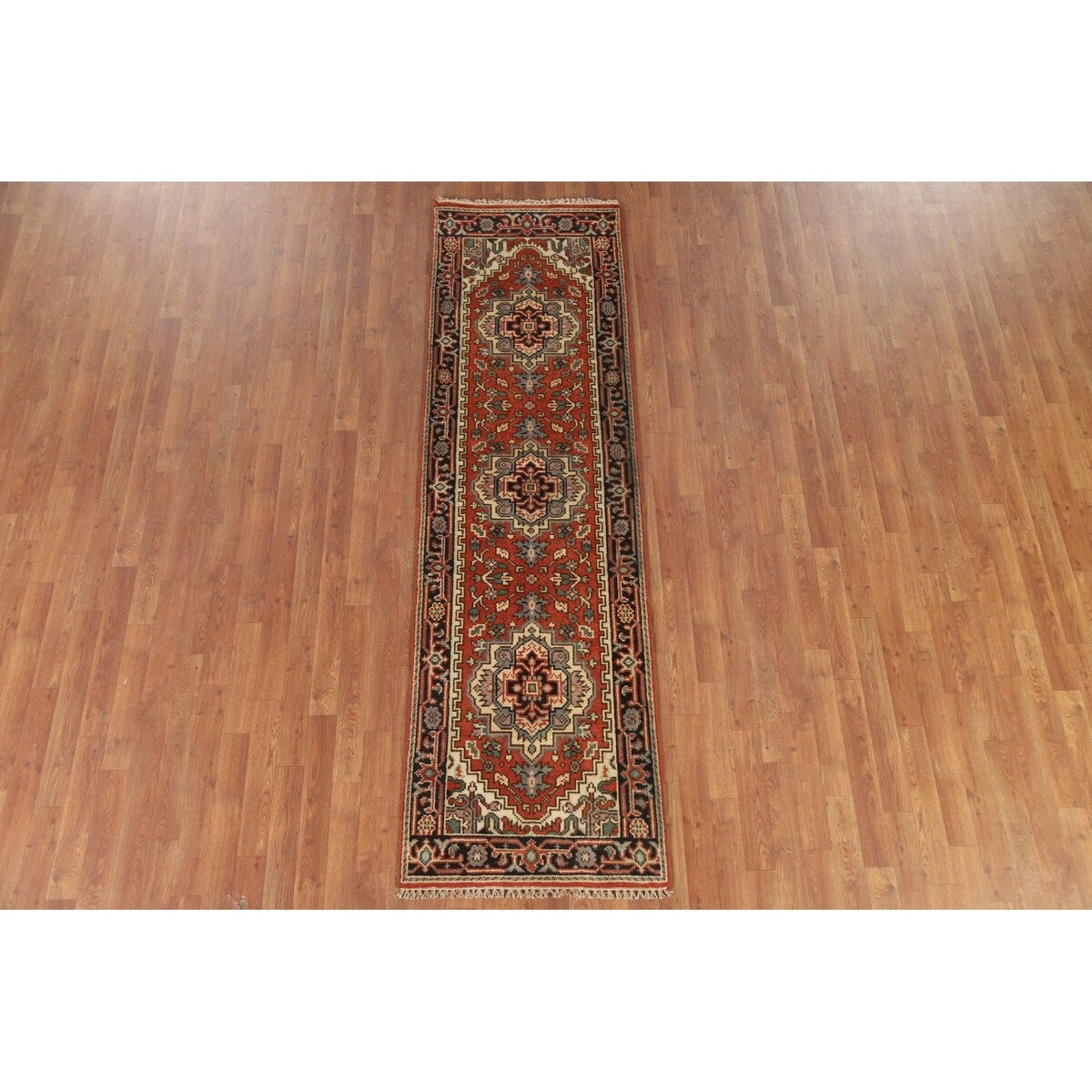 Geometric Heriz Serapi Indo Runner Rug Handmade Wool Carpet - 2'5" x 8'3"