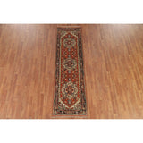 Geometric Heriz Serapi Indo Runner Rug Handmade Wool Carpet - 2'5" x 8'3"