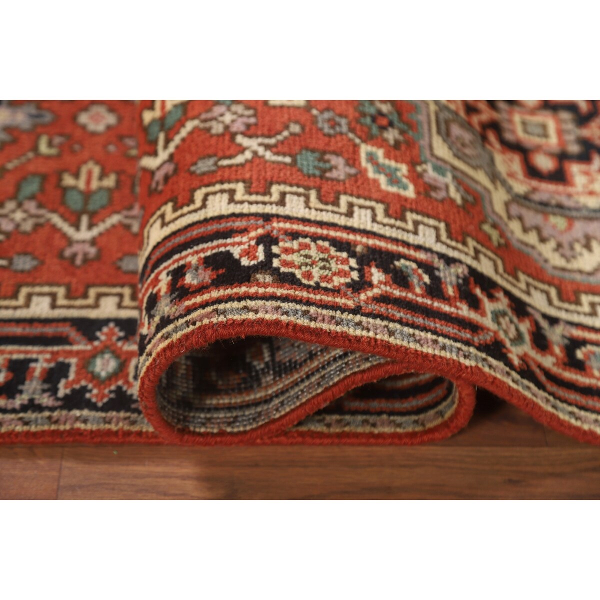 Geometric Heriz Serapi Indo Runner Rug Handmade Wool Carpet - 2'5" x 8'3"