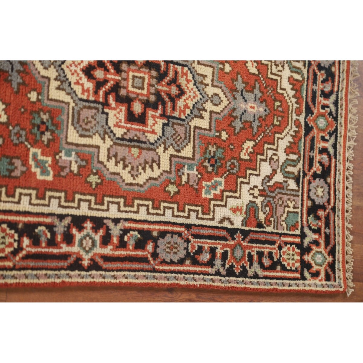 Geometric Heriz Serapi Indo Runner Rug Handmade Wool Carpet - 2'5" x 8'3"