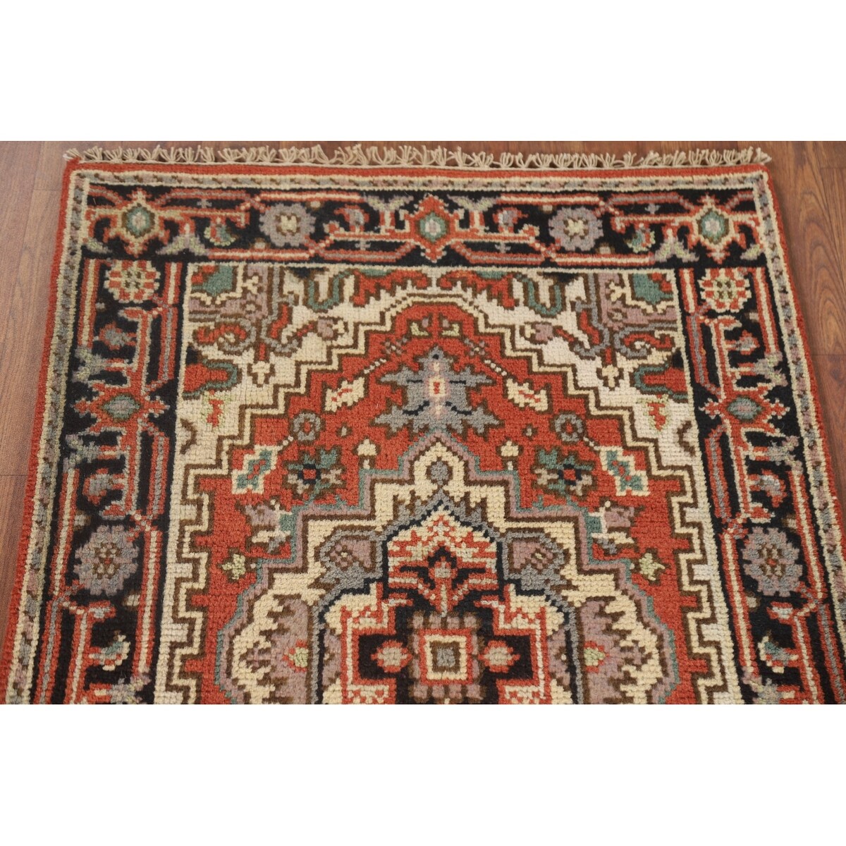 Geometric Heriz Serapi Indo Runner Rug Handmade Wool Carpet - 2'5" x 8'3"
