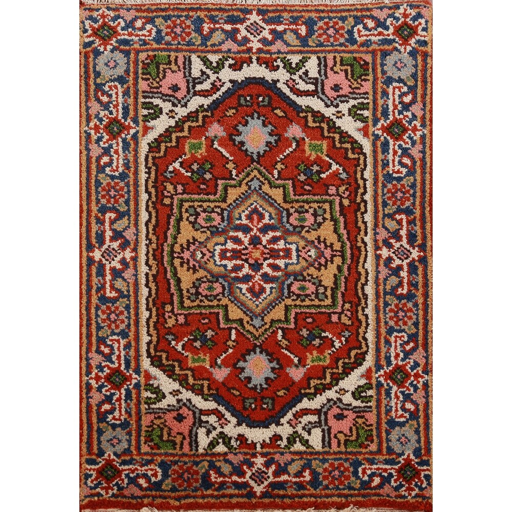 Geometric Heriz Serapi Oriental Foyer Rug Handmade Orange Wool Carpet - 2'0" x 3'0"