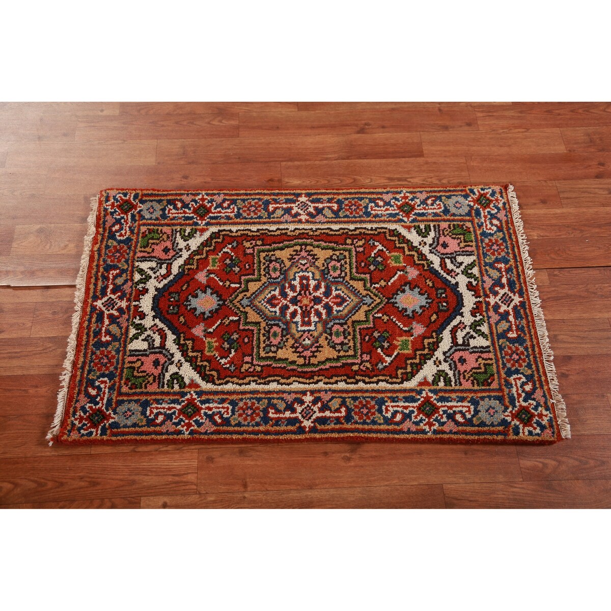 Geometric Heriz Serapi Oriental Foyer Rug Handmade Orange Wool Carpet - 2'0" x 3'0"