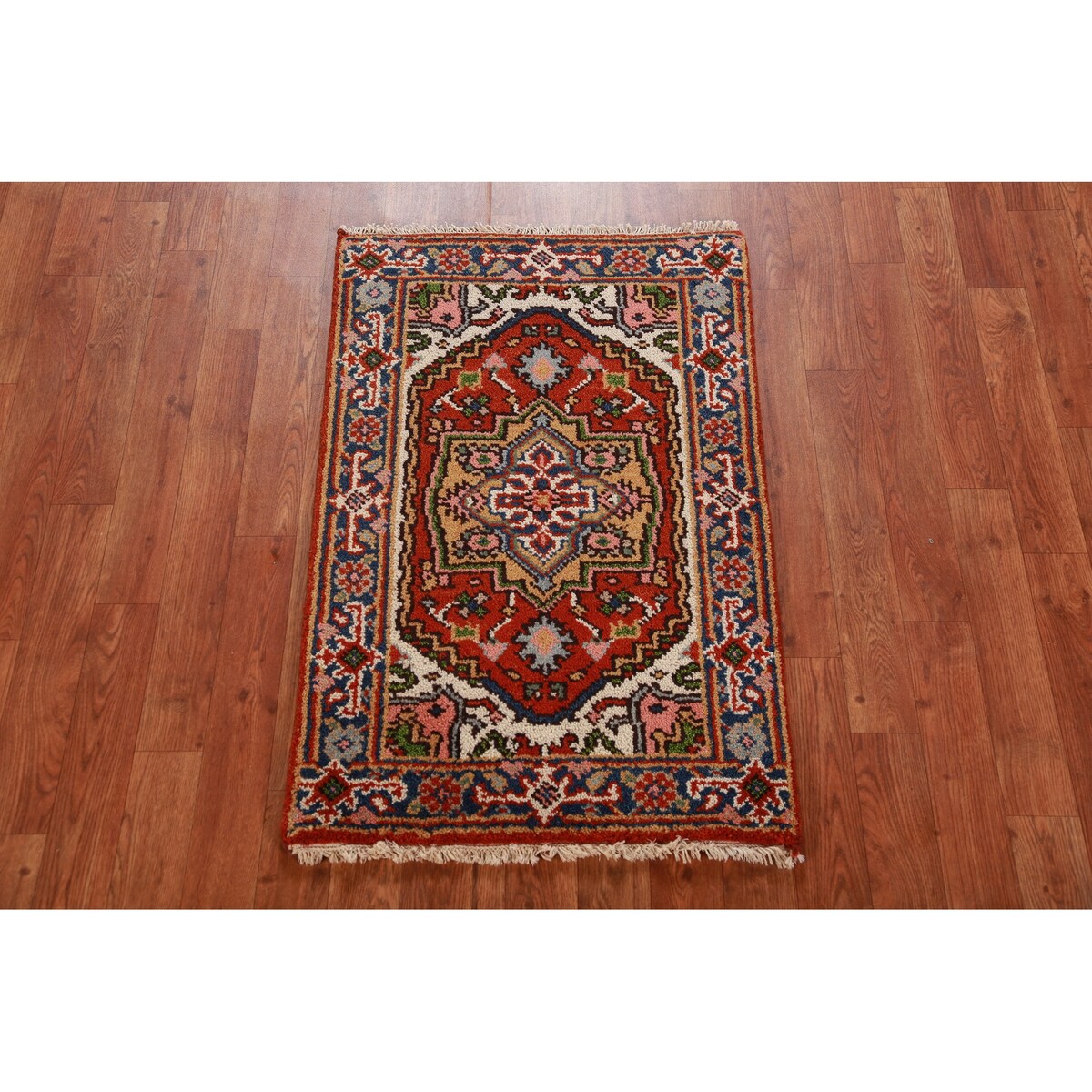 Geometric Heriz Serapi Oriental Foyer Rug Handmade Orange Wool Carpet - 2'0" x 3'0"