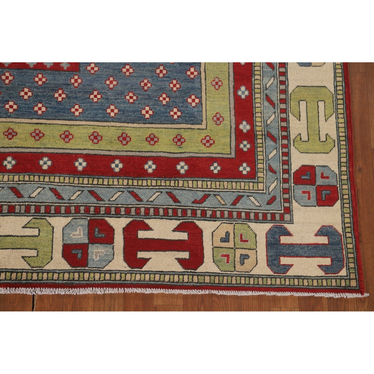 Geometric Kazak Area Rug Handmade Oriental Multi-Color Wool Carpet - 6'7" x 9'10"