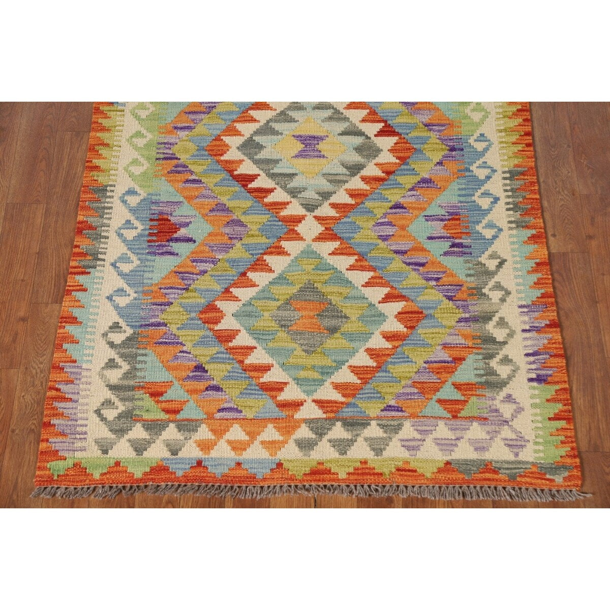 Geometric Kilim Area Rug Reversible Flatweave Oriental Wool Carpet - 3'3"x 5'1"