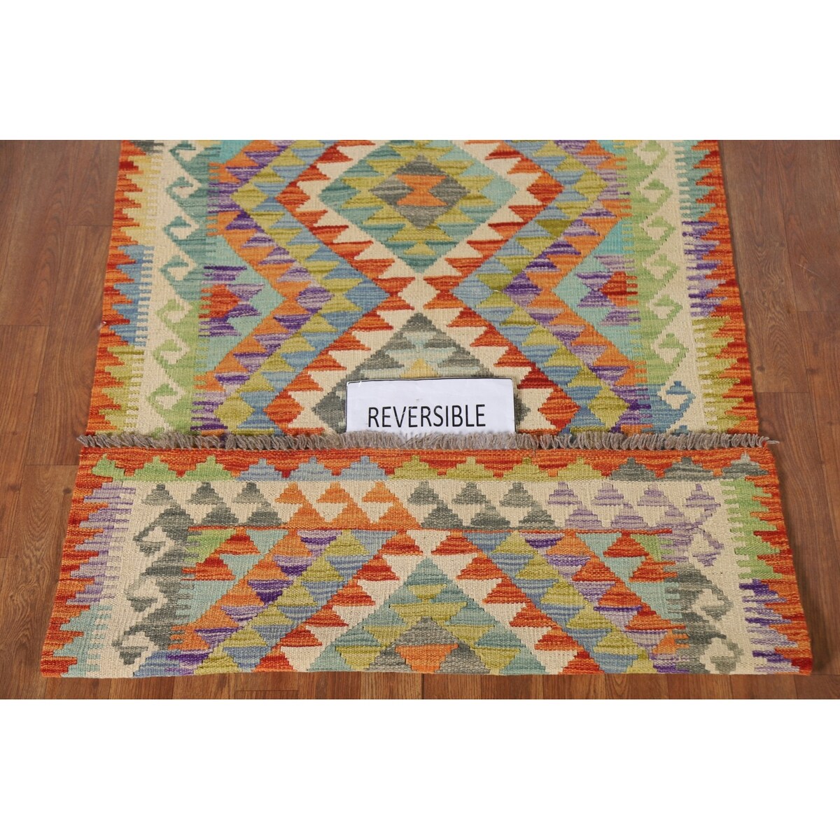 Geometric Kilim Area Rug Reversible Flatweave Oriental Wool Carpet - 3'3"x 5'1"