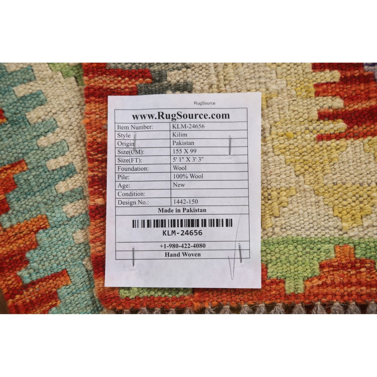 Geometric Kilim Area Rug Reversible Flatweave Oriental Wool Carpet - 3'3"x 5'1"
