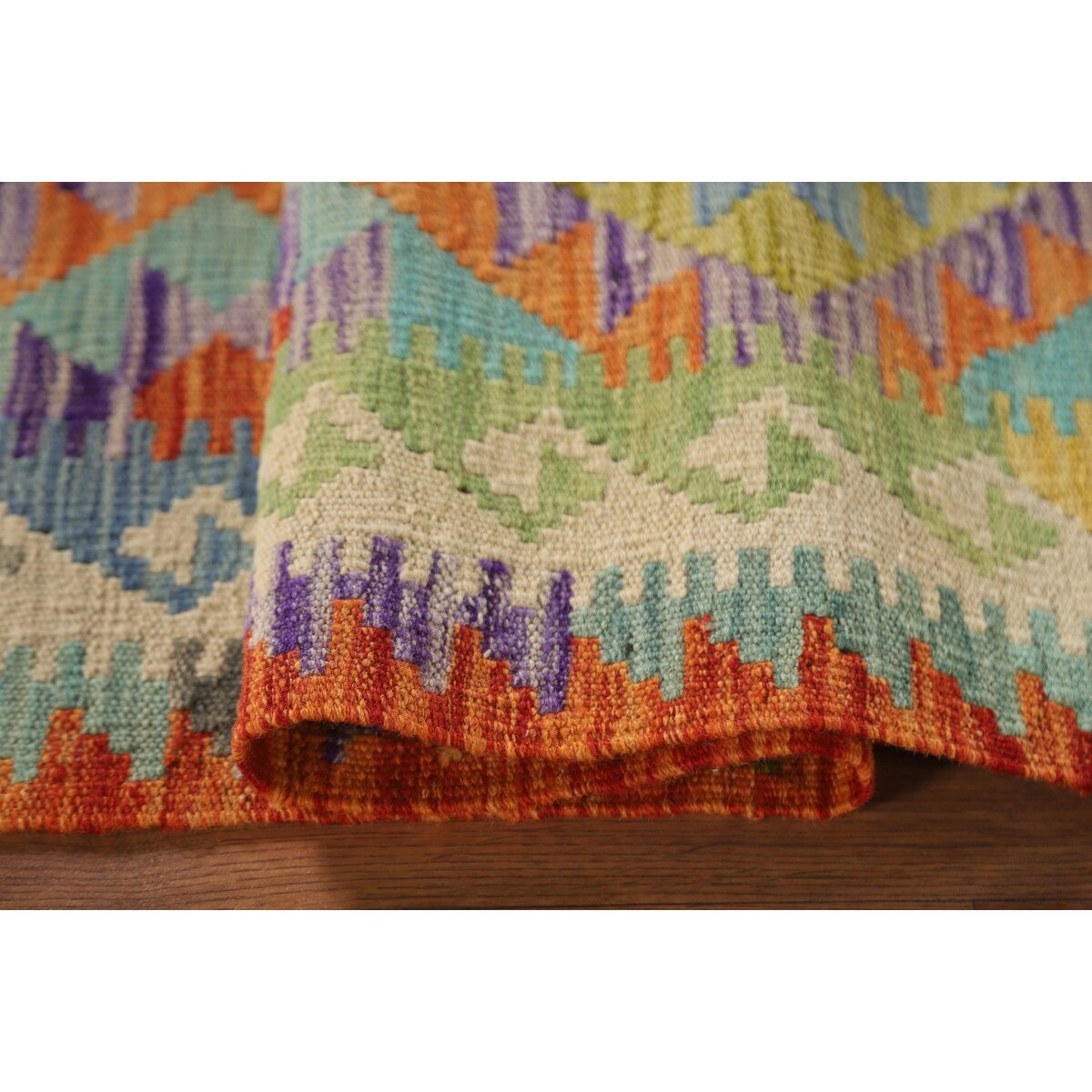 Geometric Kilim Area Rug Reversible Flatweave Oriental Wool Carpet - 3'3"x 5'1"