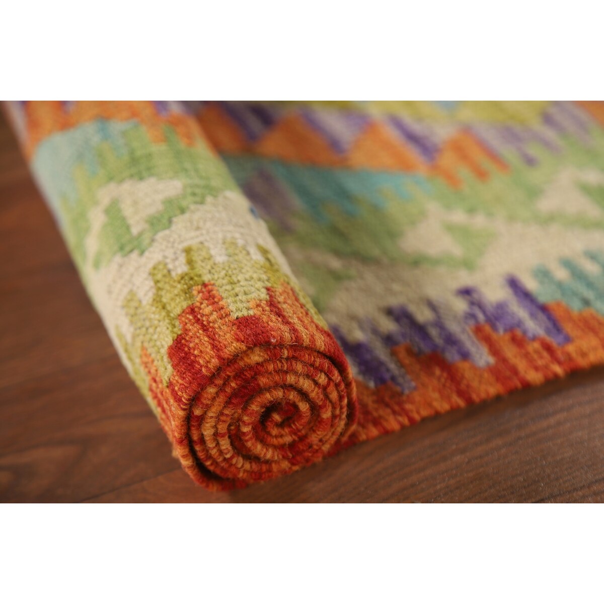 Geometric Kilim Area Rug Reversible Flatweave Oriental Wool Carpet - 3'3"x 5'1"