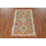 Geometric Kilim Area Rug Reversible Flatweave Oriental Wool Carpet - 3'3"x 5'1"