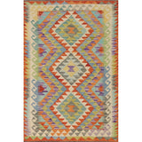 Geometric Kilim Area Rug Reversible Flatweave Oriental Wool Carpet - 3'3"x 5'1"