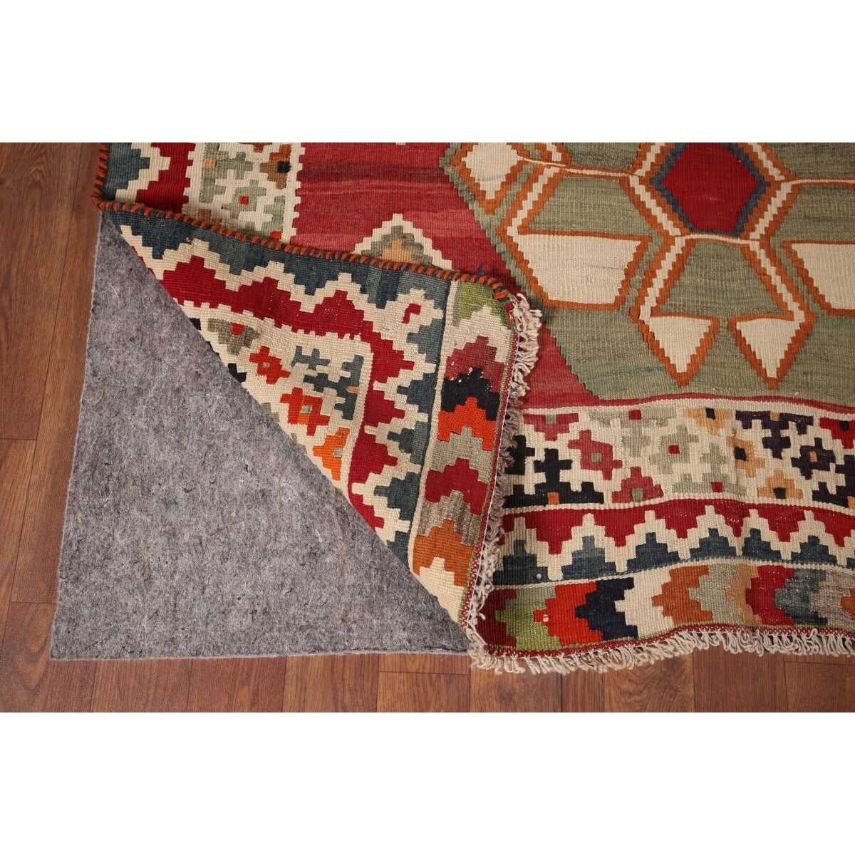 Geometric Kilim Qashqai Nomadic Persian Antique Flatweave Wool Carpet - 4'2"x 6'9"