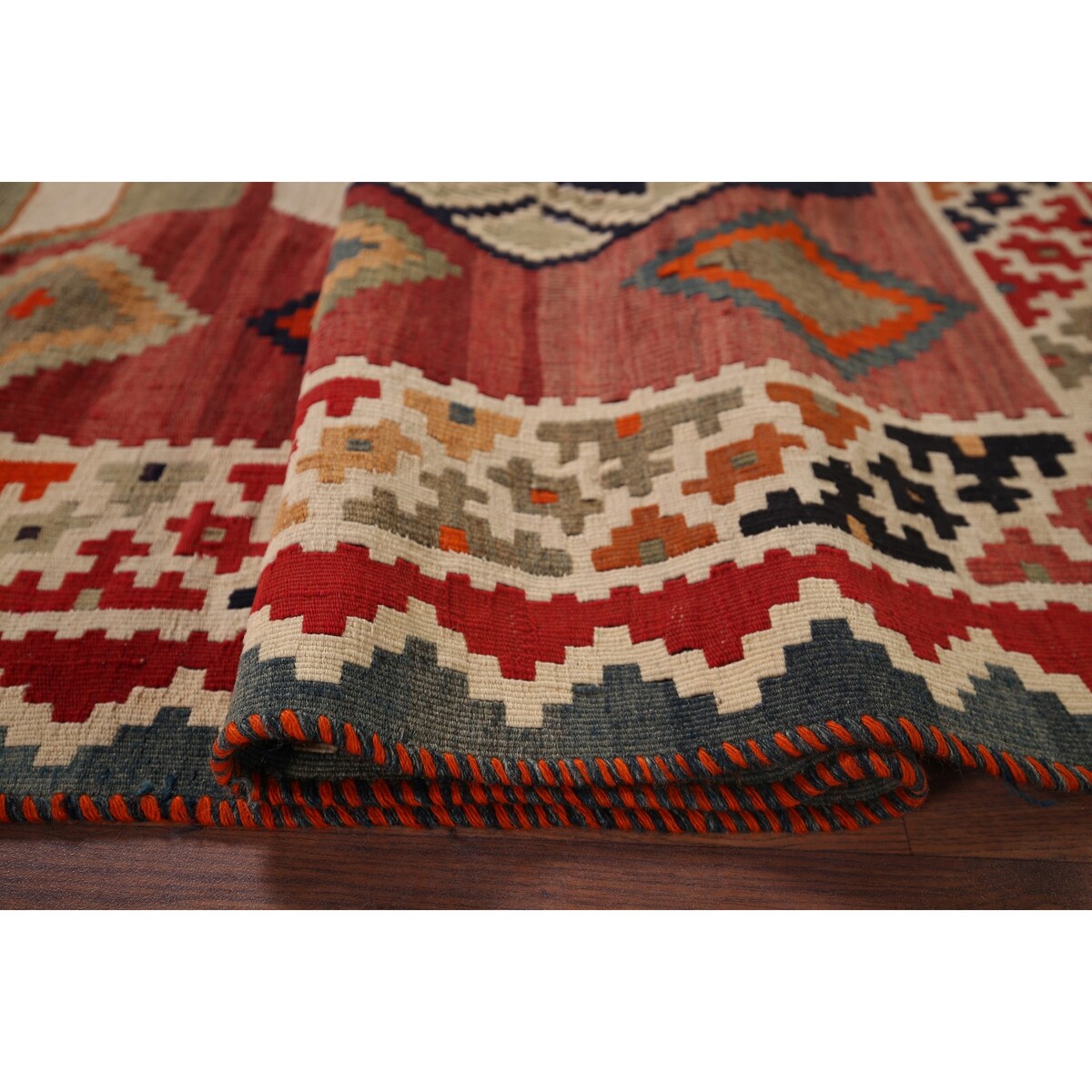 Geometric Kilim Qashqai Nomadic Persian Antique Flatweave Wool Carpet - 4'2"x 6'9"