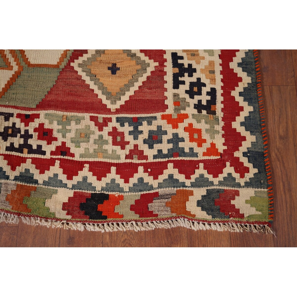 Geometric Kilim Qashqai Nomadic Persian Antique Flatweave Wool Carpet - 4'2"x 6'9"