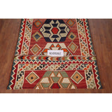 Geometric Kilim Qashqai Nomadic Persian Antique Flatweave Wool Carpet - 4'2"x 6'9"