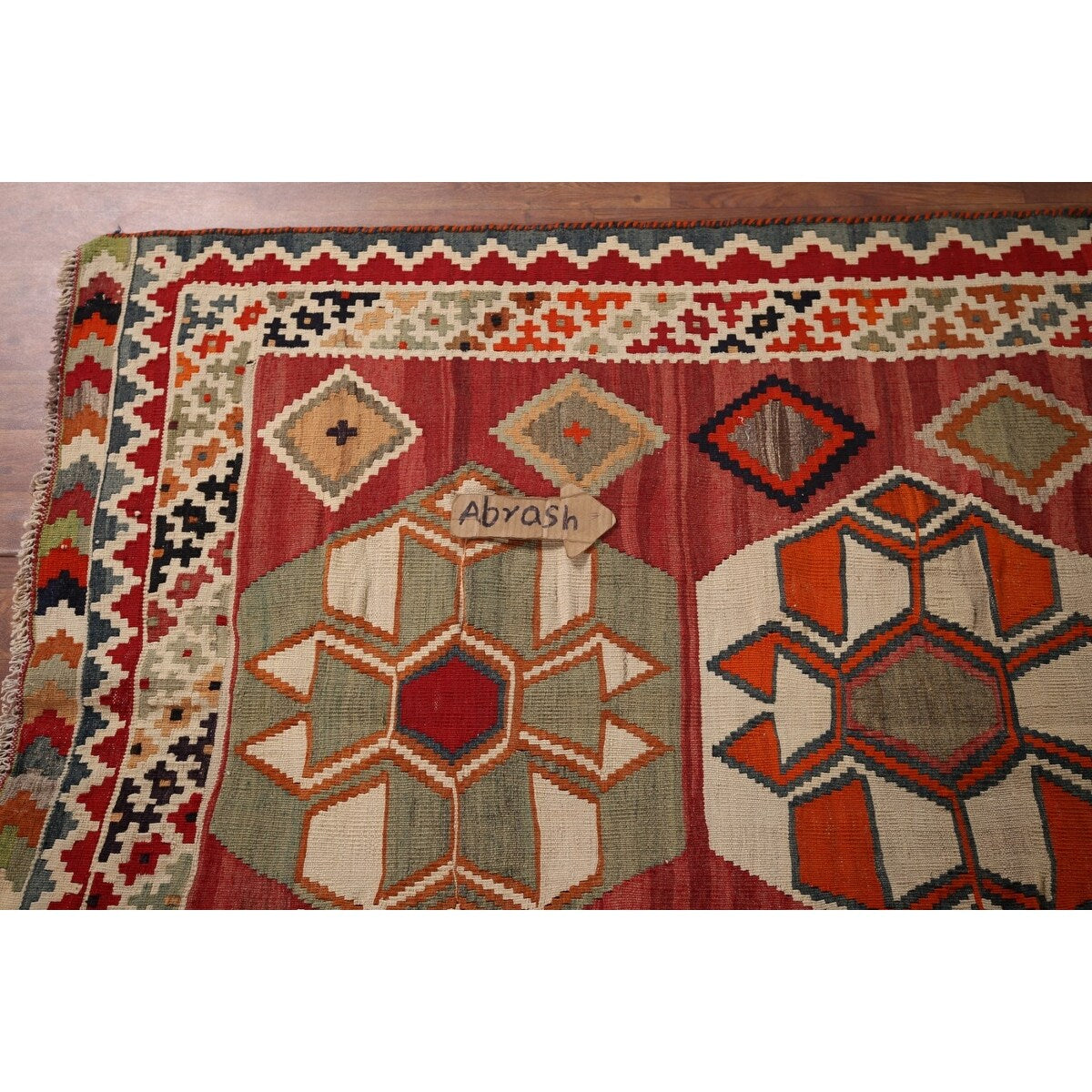 Geometric Kilim Qashqai Nomadic Persian Antique Flatweave Wool Carpet - 4'2"x 6'9"