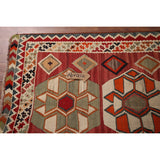 Geometric Kilim Qashqai Nomadic Persian Antique Flatweave Wool Carpet - 4'2"x 6'9"