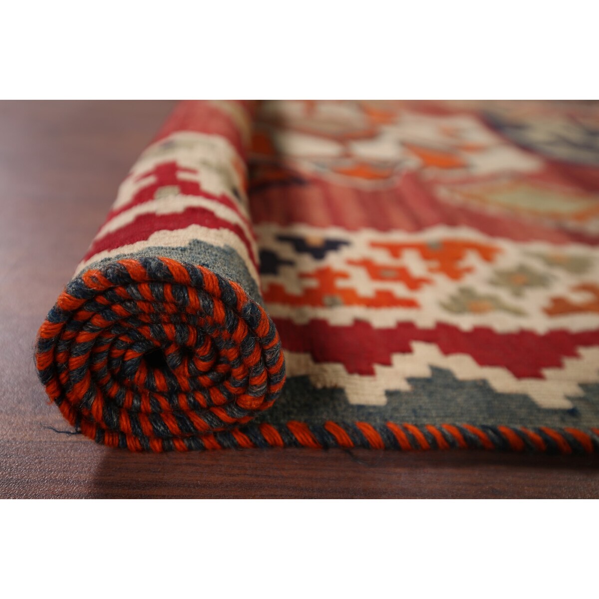 Geometric Kilim Qashqai Nomadic Persian Antique Flatweave Wool Carpet - 4'2"x 6'9"