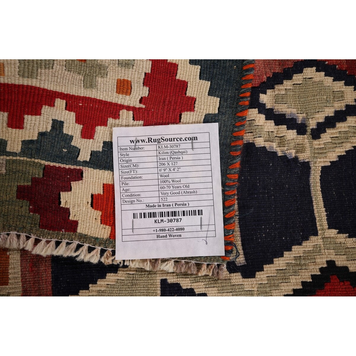 Geometric Kilim Qashqai Nomadic Persian Antique Flatweave Wool Carpet - 4'2"x 6'9"