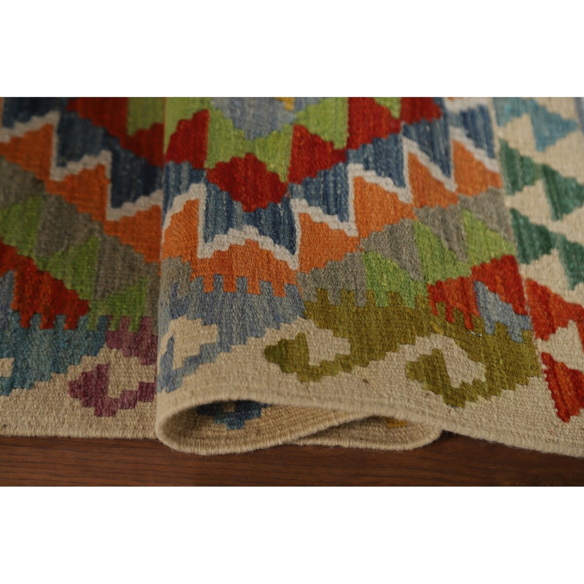 Geometric Kilim Reversible Accent Rug Flatweave Wool Carpet - 1'11"x 3'1"