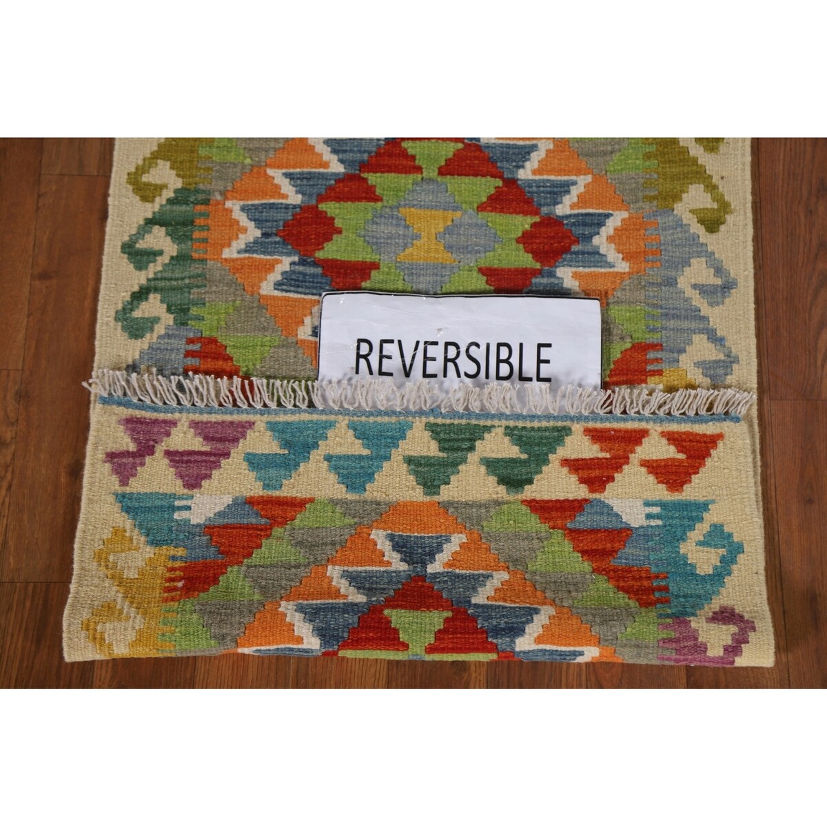 Geometric Kilim Reversible Accent Rug Flatweave Wool Carpet - 1'11"x 3'1"