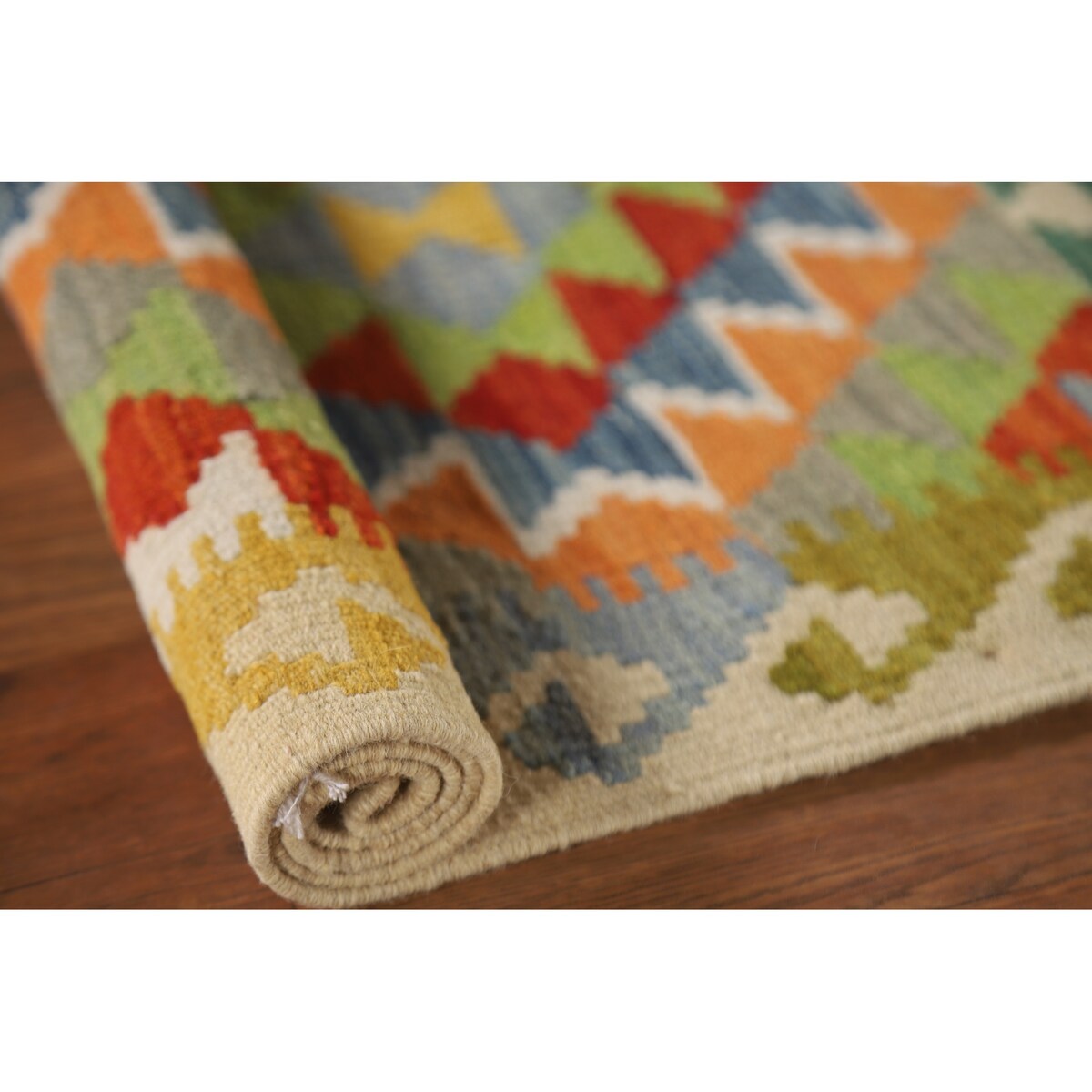 Geometric Kilim Reversible Accent Rug Flatweave Wool Carpet - 1'11"x 3'1"