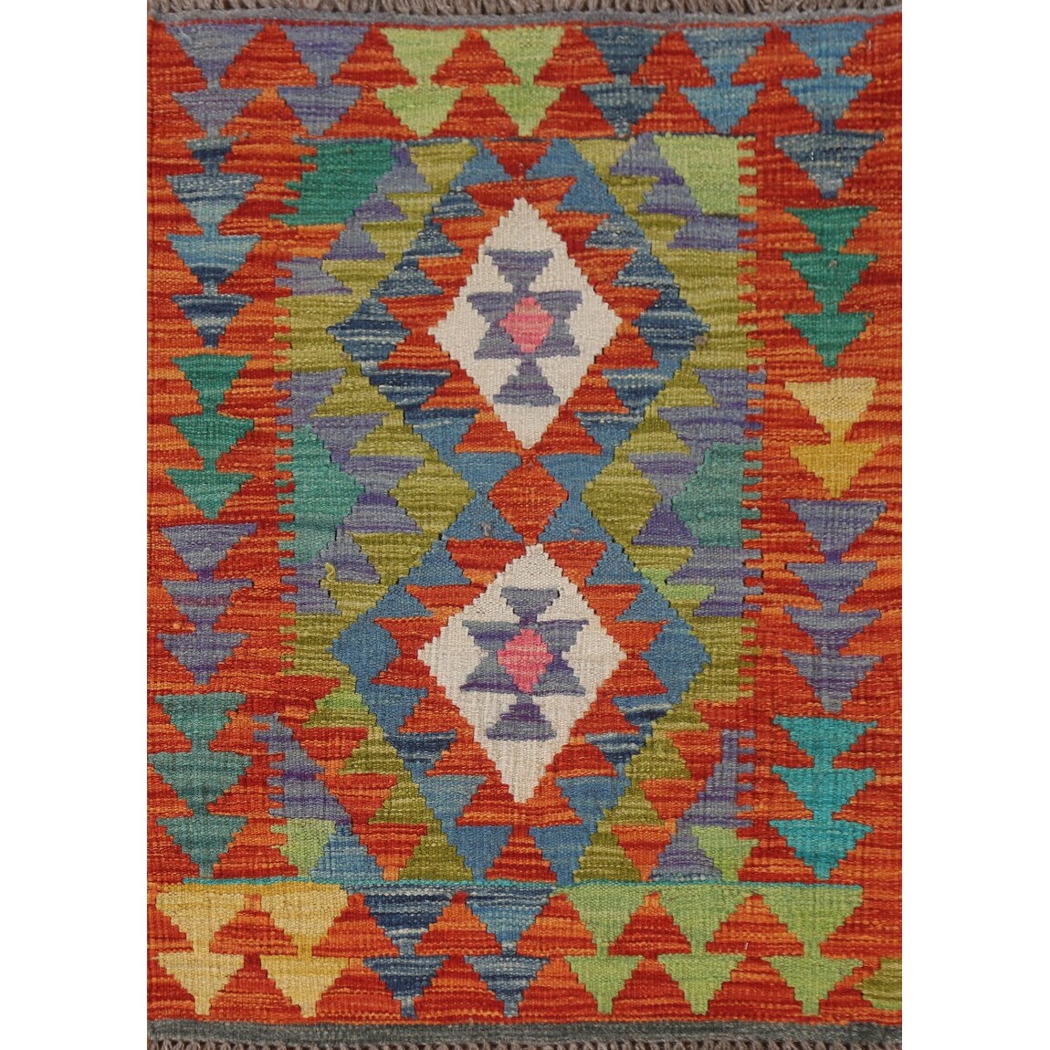 Geometric Kilim Rug Reversible Flatweave Wool Carpet - 2'2"x 3'3"