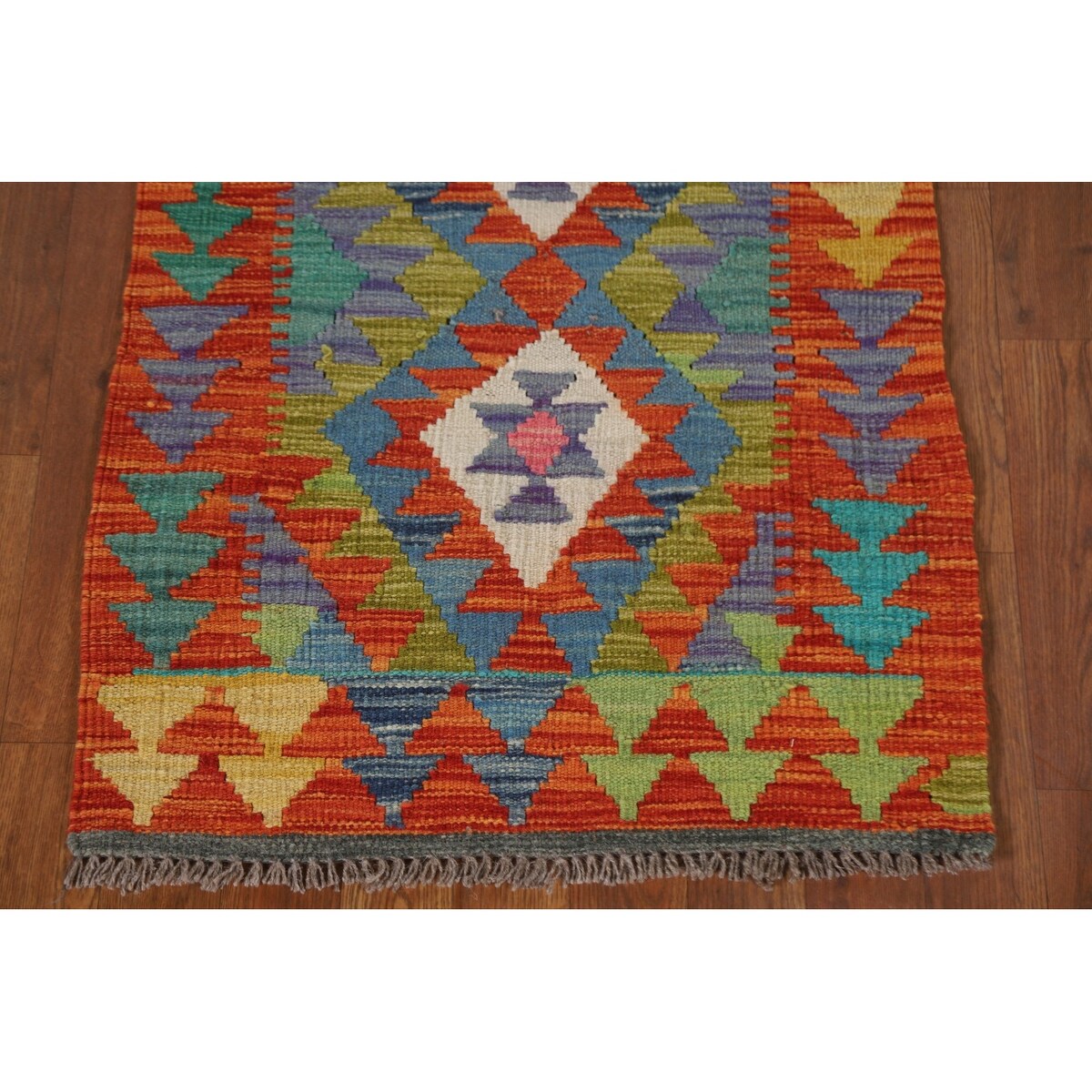 Geometric Kilim Rug Reversible Flatweave Wool Carpet - 2'2"x 3'3"