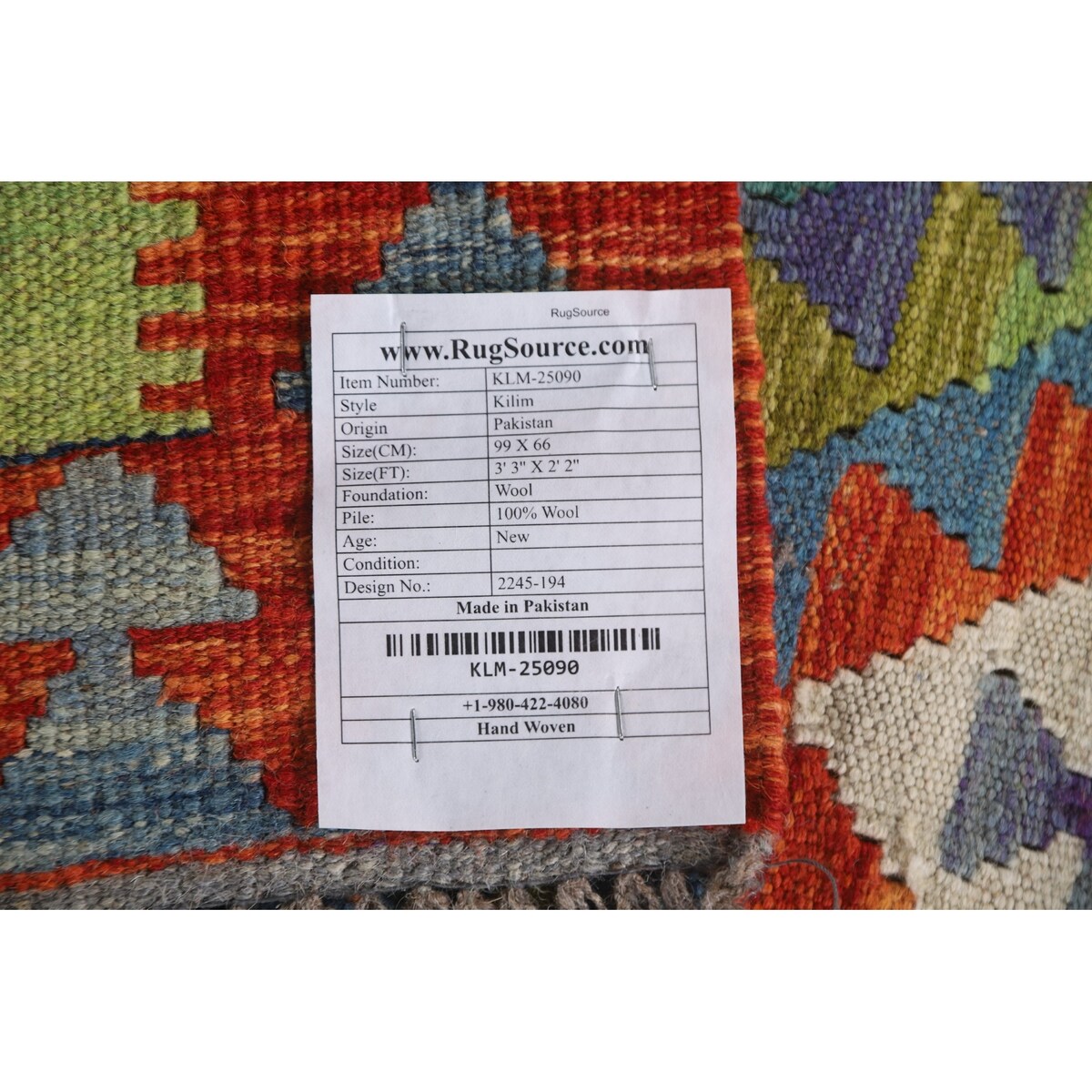 Geometric Kilim Rug Reversible Flatweave Wool Carpet - 2'2"x 3'3"