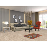 Geometric Kilim Rug Reversible Flatweave Wool Carpet - 2'2"x 3'3"