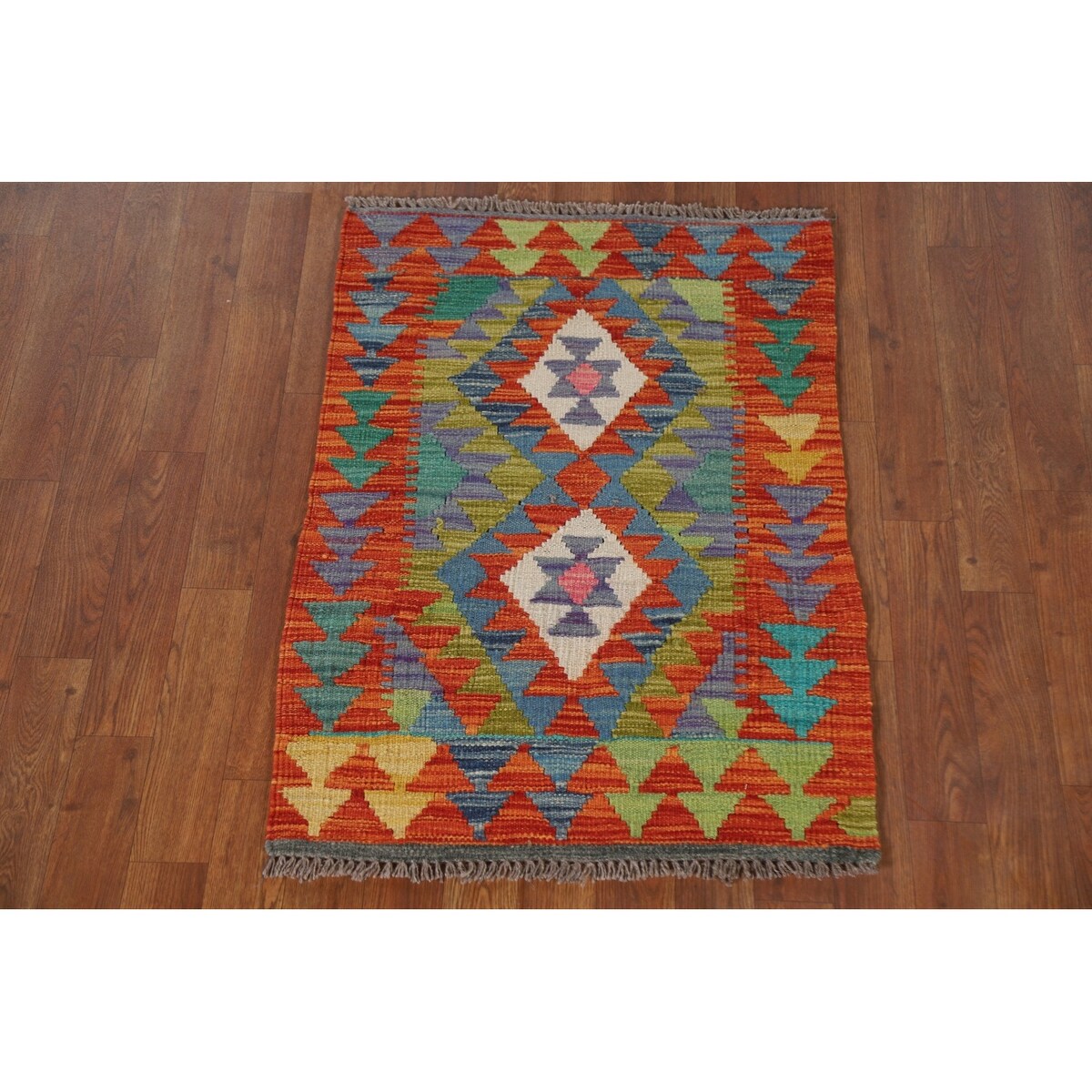 Geometric Kilim Rug Reversible Flatweave Wool Carpet - 2'2"x 3'3"
