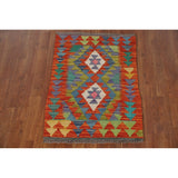Geometric Kilim Rug Reversible Flatweave Wool Carpet - 2'2"x 3'3"