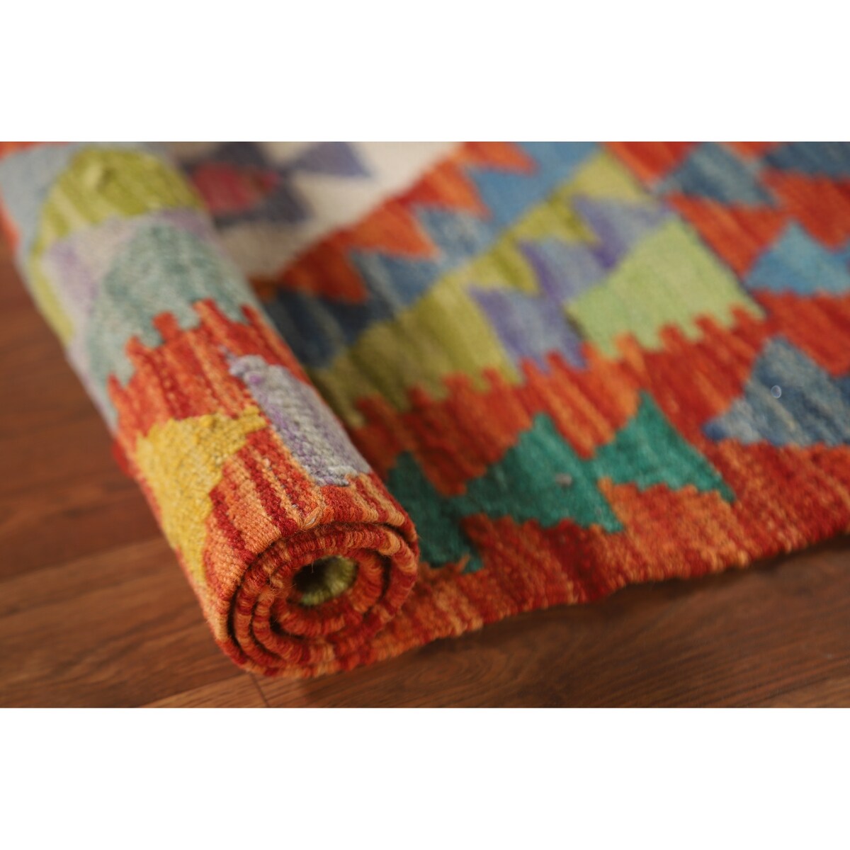 Geometric Kilim Rug Reversible Flatweave Wool Carpet - 2'2"x 3'3"