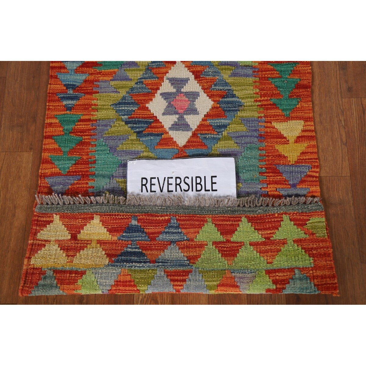 Geometric Kilim Rug Reversible Flatweave Wool Carpet - 2'2"x 3'3"