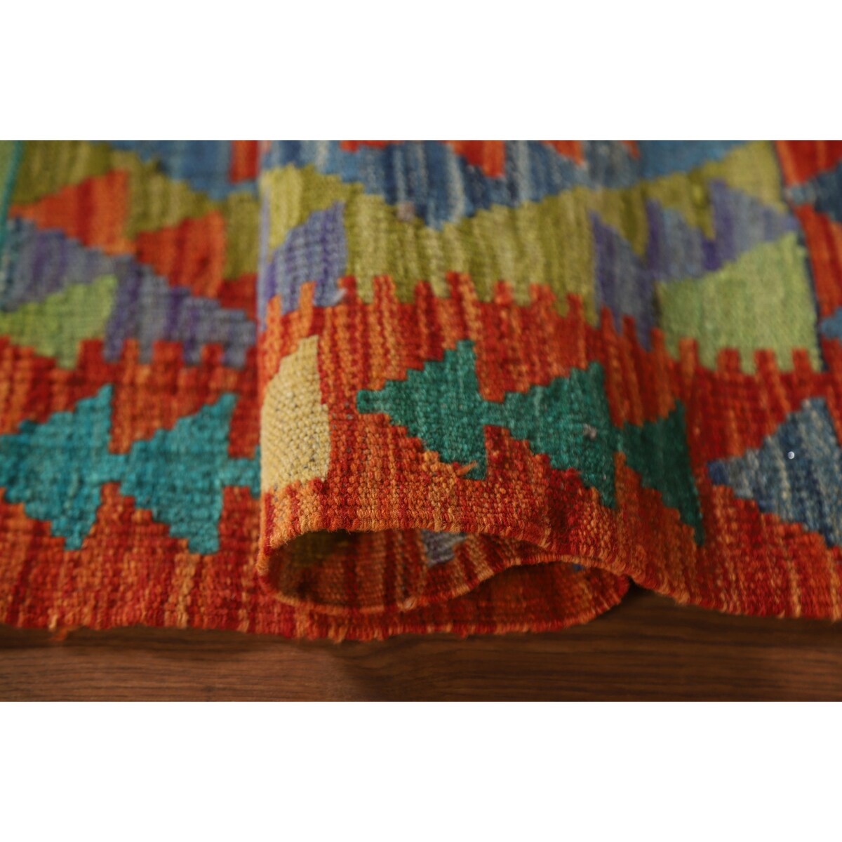 Geometric Kilim Rug Reversible Flatweave Wool Carpet - 2'2"x 3'3"