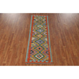 Geometric Kilim Runner Rug Flatweave Oriental Wool Carpet - 2'2"x 6'7"