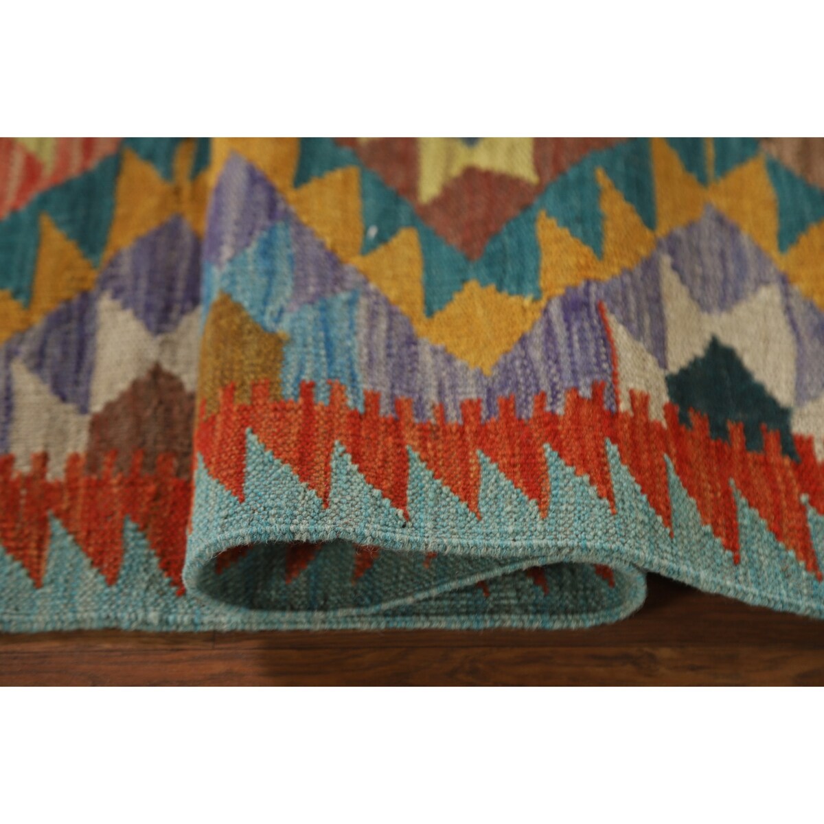 Geometric Kilim Runner Rug Flatweave Oriental Wool Carpet - 2'2"x 6'7"