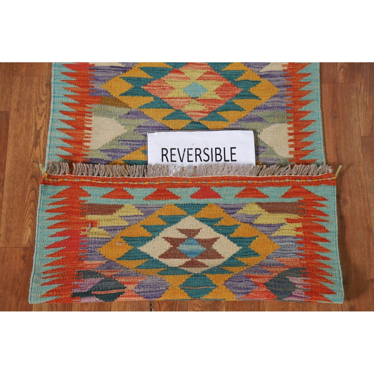 Geometric Kilim Runner Rug Flatweave Oriental Wool Carpet - 2'2"x 6'7"