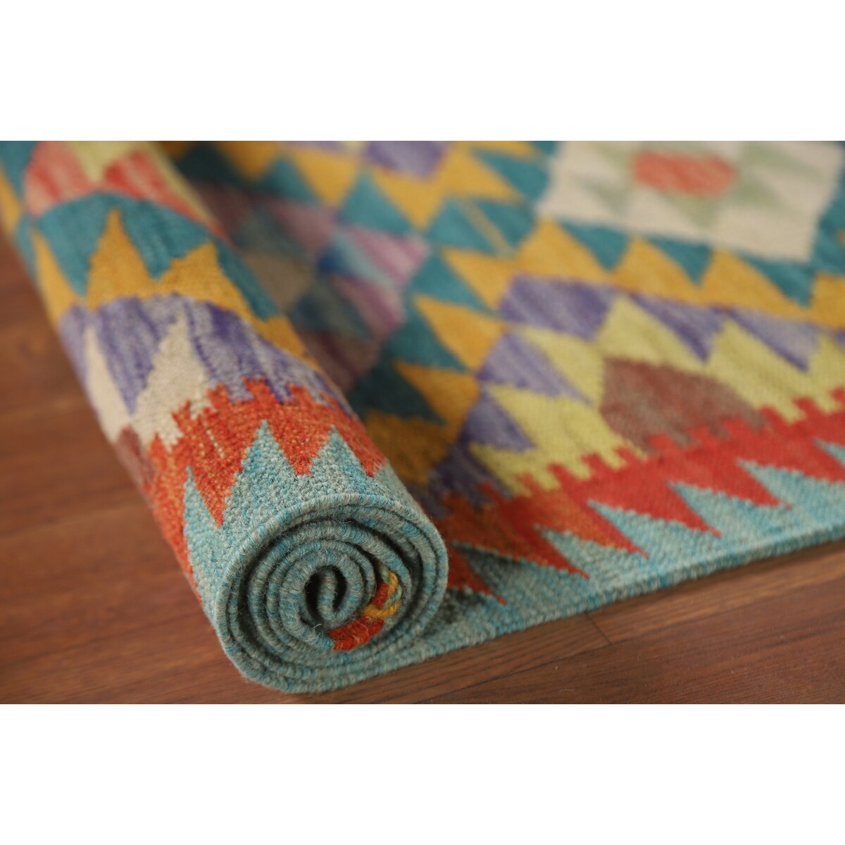 Geometric Kilim Runner Rug Flatweave Oriental Wool Carpet - 2'2"x 6'7"