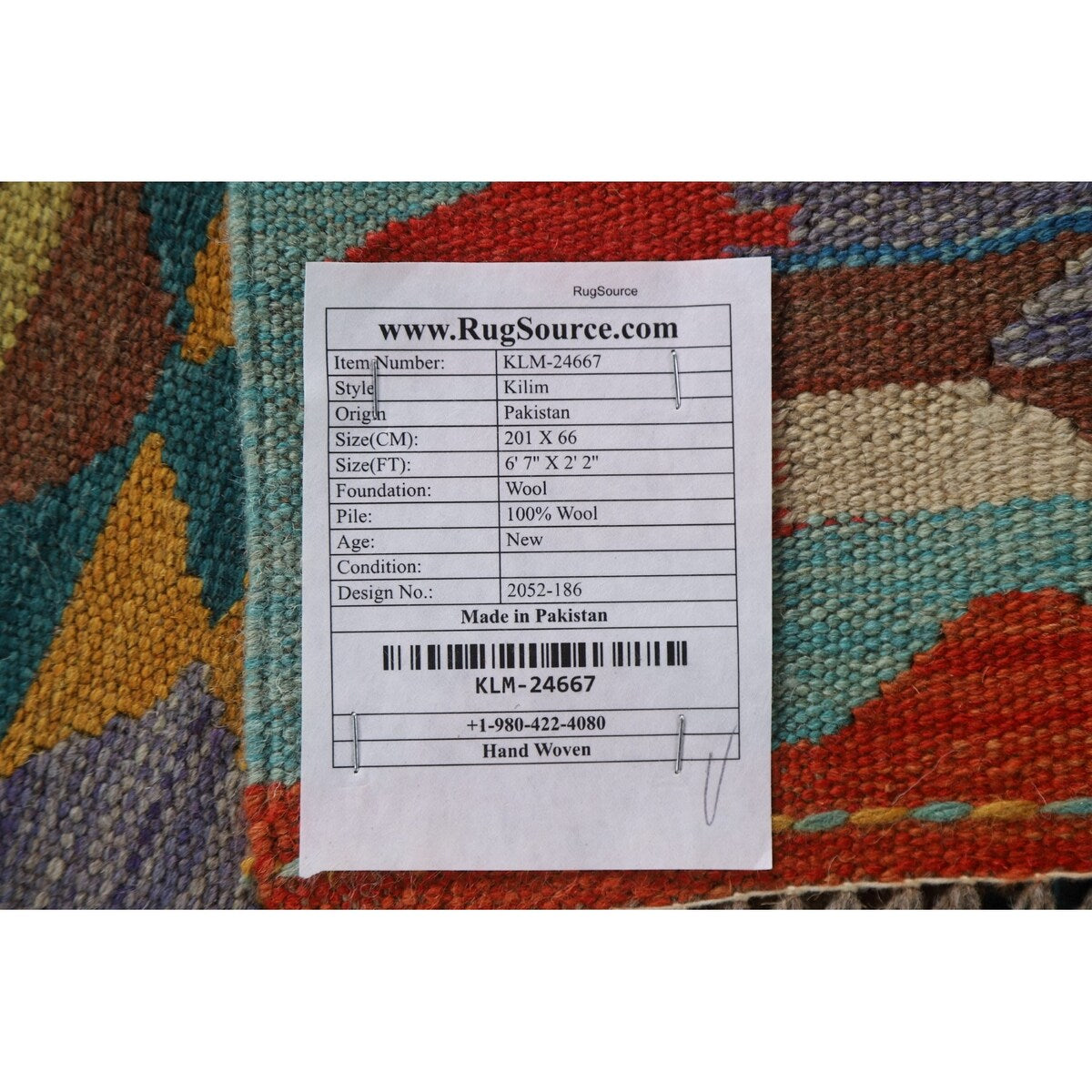 Geometric Kilim Runner Rug Flatweave Oriental Wool Carpet - 2'2"x 6'7"