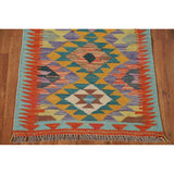 Geometric Kilim Runner Rug Flatweave Oriental Wool Carpet - 2'2"x 6'7"