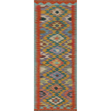 Geometric Kilim Runner Rug Flatweave Oriental Wool Carpet - 2'2"x 6'7"