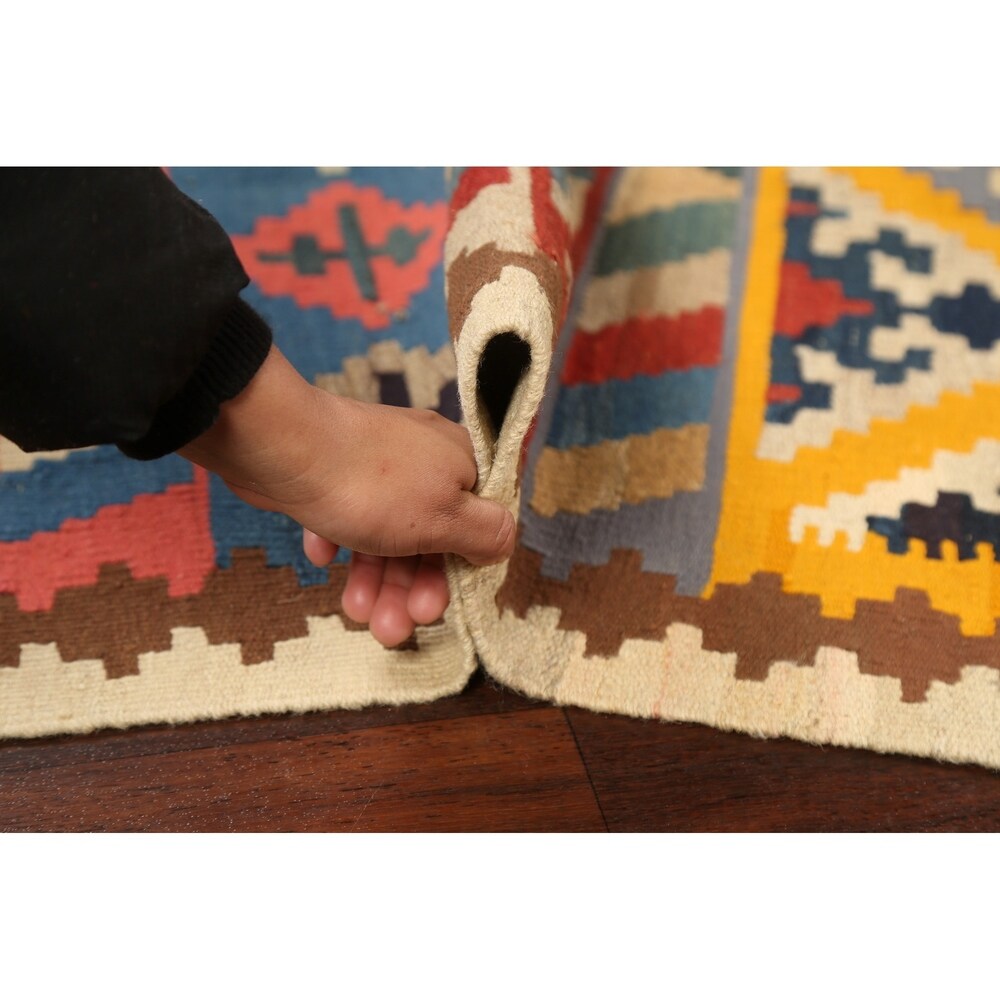Geometric Kilim Shiraz Persian Area Rug Flat-Woven Kitchen Size Carpet - 2'9" x 3'10"