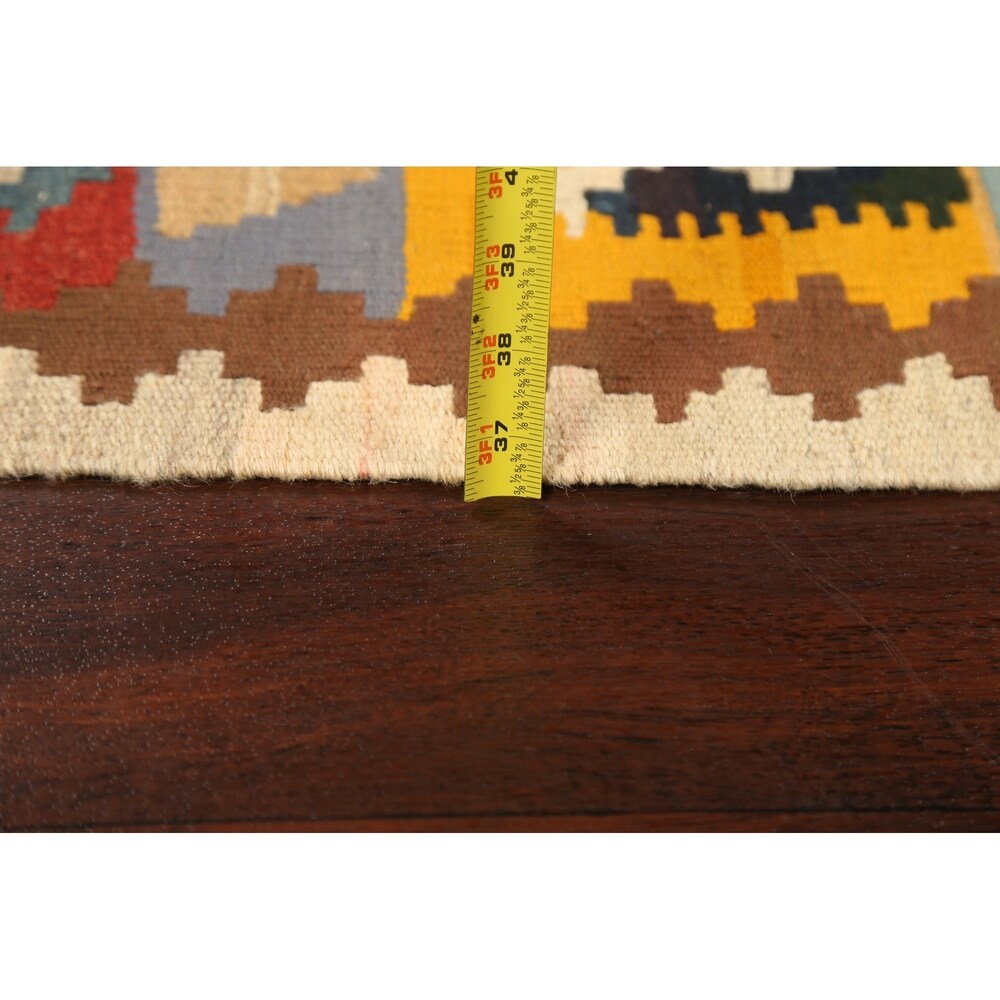 Geometric Kilim Shiraz Persian Area Rug Flat-Woven Kitchen Size Carpet - 2'9" x 3'10"