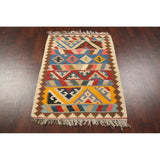 Geometric Kilim Shiraz Persian Area Rug Flat-Woven Kitchen Size Carpet - 2'9" x 3'10"