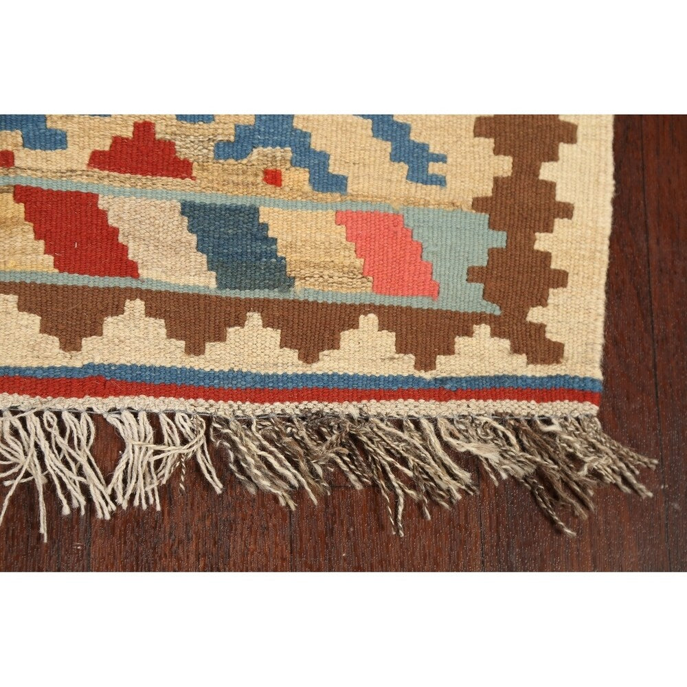 Geometric Kilim Shiraz Persian Area Rug Flat-Woven Kitchen Size Carpet - 2'9" x 3'10"